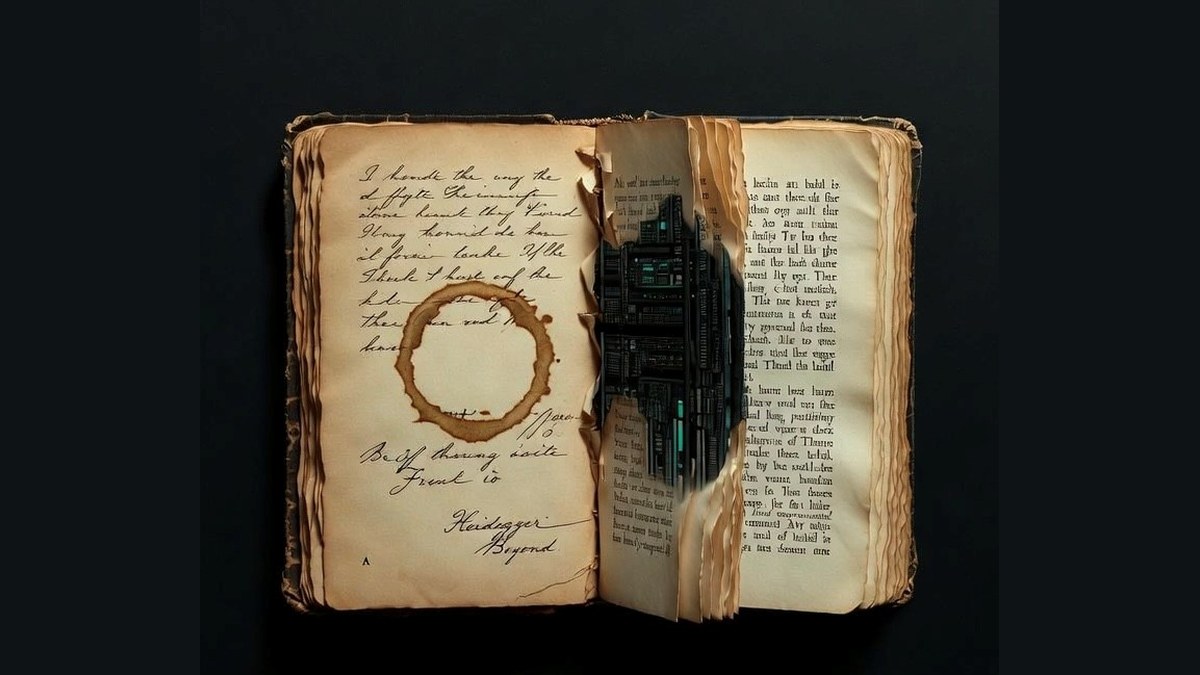 Antique manuscript dissolving into a glowing data center, symbolizing AI's destructive book scanning