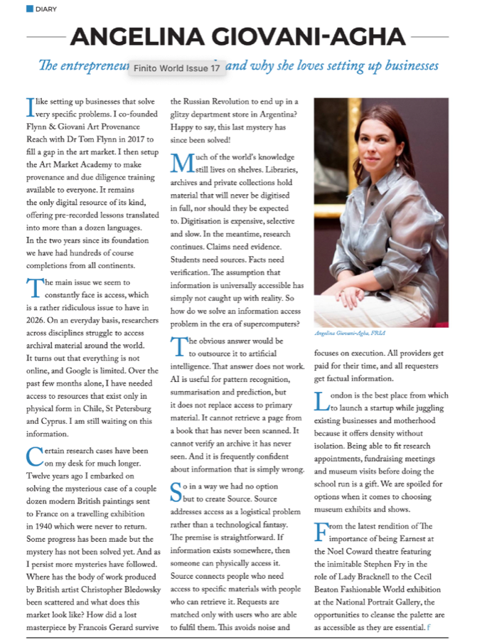 Finito World magazine feature on Source